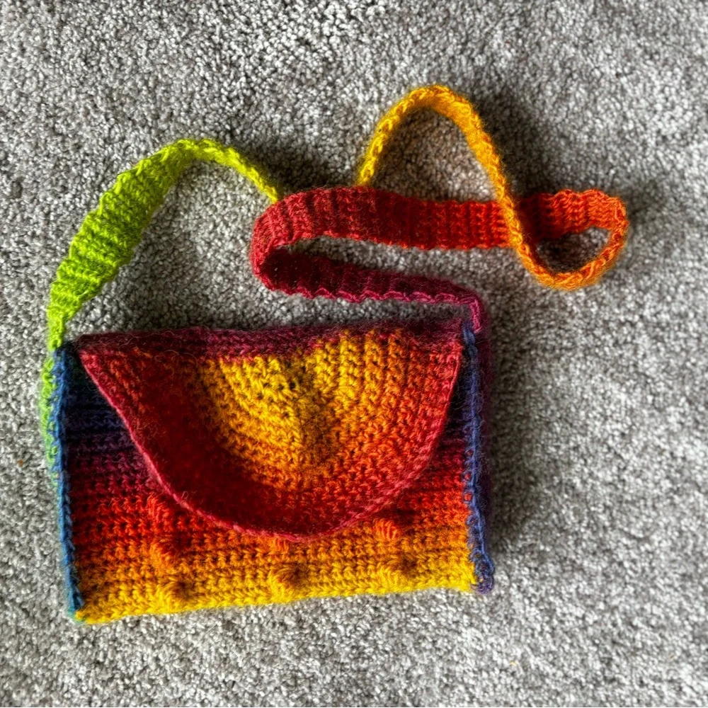 Handmade Rainbow Whimsy Crochet Crossbody Satchel